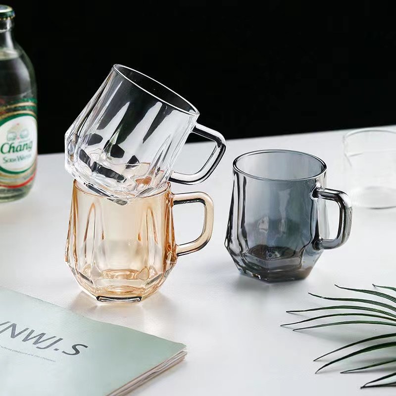 Wholesale high quality 10oz tea cup coffee cup hexagon beer mug milk glass with handle