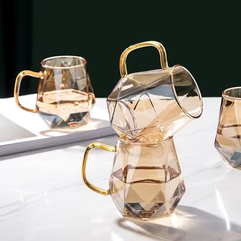 Wholesale high quality 10oz tea cup coffee cup hexagon beer mug milk glass with handle