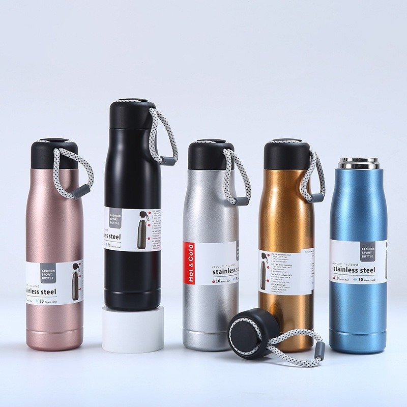 Wholesale Price Low Moq Sports Water Bottles Double Wall Stainless Steel Insulated Vacuum Flask With Lifting Rope
