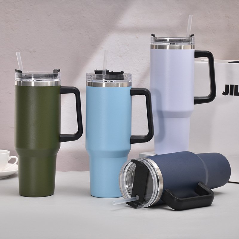 Custom Logo 40oz Travel Mug Tumbler Cup With Straw 40oz Stainless Steel Vacuum Insulated Mug Cup With Handle