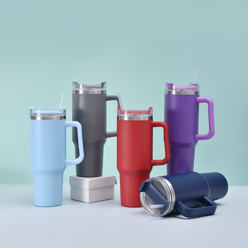 Custom Logo 40oz Travel Mug Tumbler Cup With Straw 40oz Stainless Steel Vacuum Insulated Mug Cup With Handle