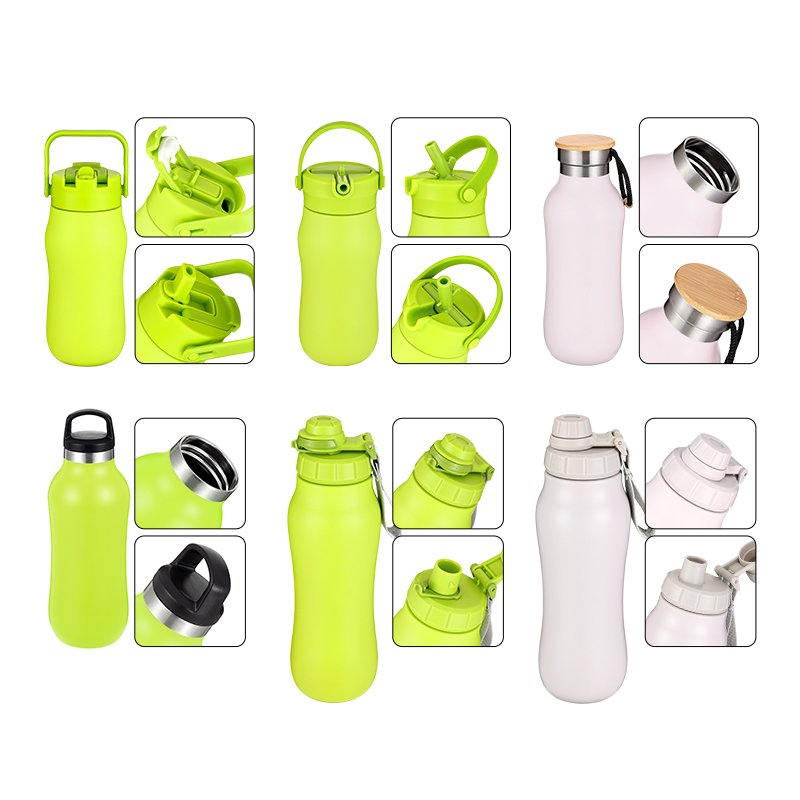 2024 New Design double wall stainless steel vacuum flask gourd waist tight water bottle with handle straw lid