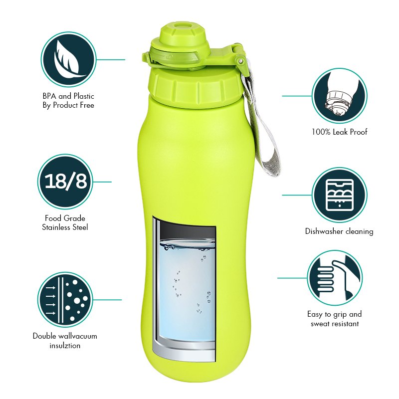 2024 New Design double wall stainless steel vacuum flask gourd waist tight water bottle with handle straw lid