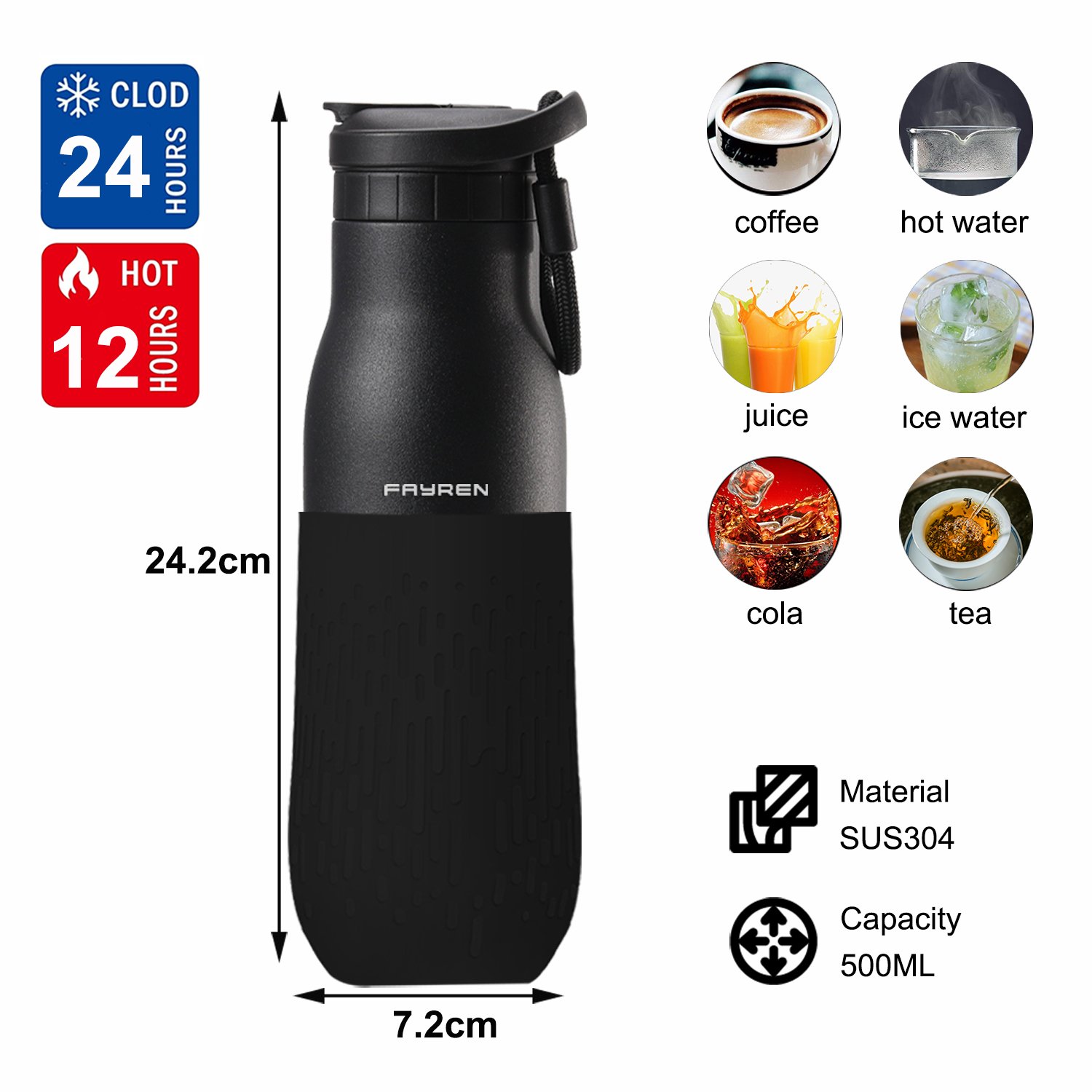 Custom logo Hot And Cold Stainless Steel insulated white sublimation sports Water Bottle Vacuum Flasks & Thermoses With Rope