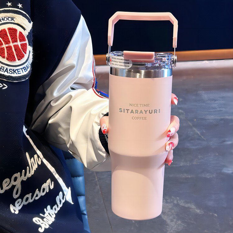 Custom Logo Hot 900ml stainless steel coffee tumbler cup with handle Double Wall Portable Car vacuum flasks