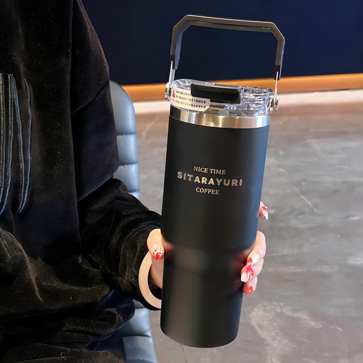 Custom Logo Hot 900ml stainless steel coffee tumbler cup with handle Double Wall Portable Car vacuum flasks