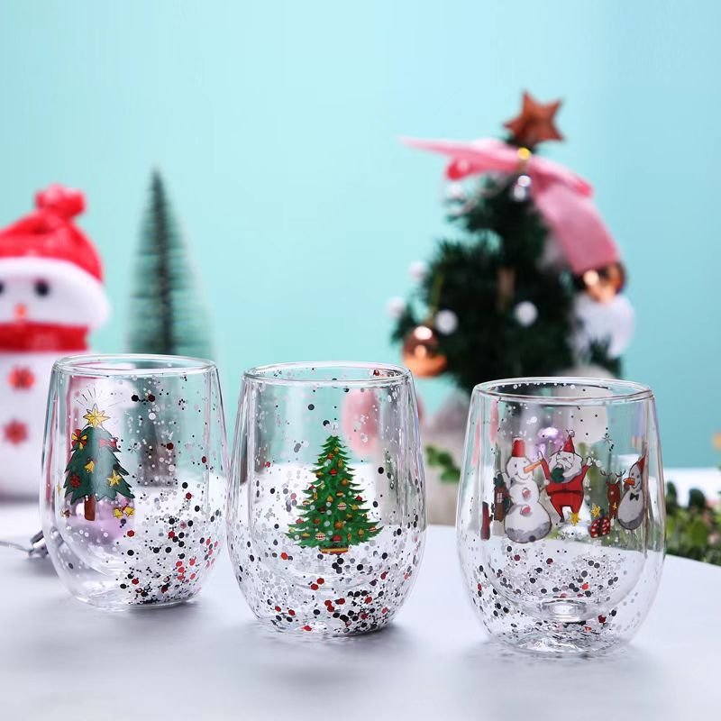 2024 tree Sequins high borosilicate double glass tumbler coffee mug for christmas gift presents