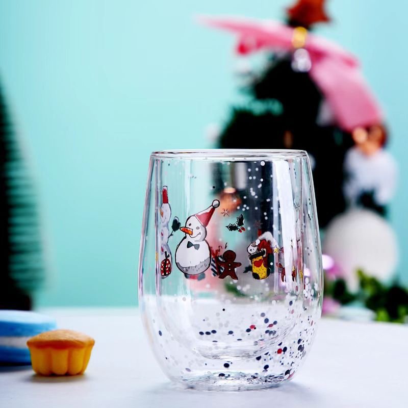 2024 tree Sequins high borosilicate double glass tumbler coffee mug for christmas gift presents