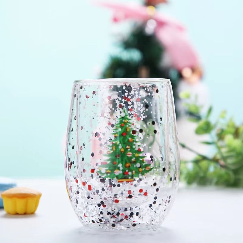 2024 tree Sequins high borosilicate double glass tumbler coffee mug for christmas gift presents