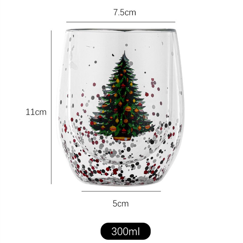 2024 tree Sequins high borosilicate double glass tumbler coffee mug for christmas gift presents