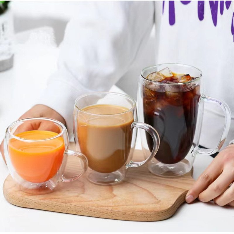 Wholesale High Quality Reusable Double Wall Glass Coffee Cup With Handle Borosilicate Glass Custom Logo Glass Mug Gift Party