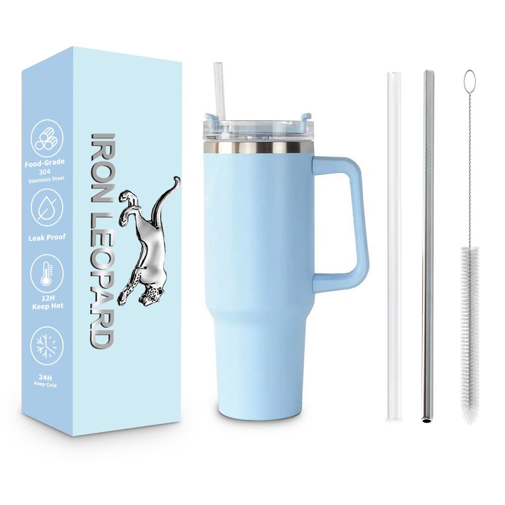 40 oz Stainless Steel Vacuum Insulated Tumbler Mug Cup with Handle Straw Lid Classic Design for Adventure Travel Coffee Drinking