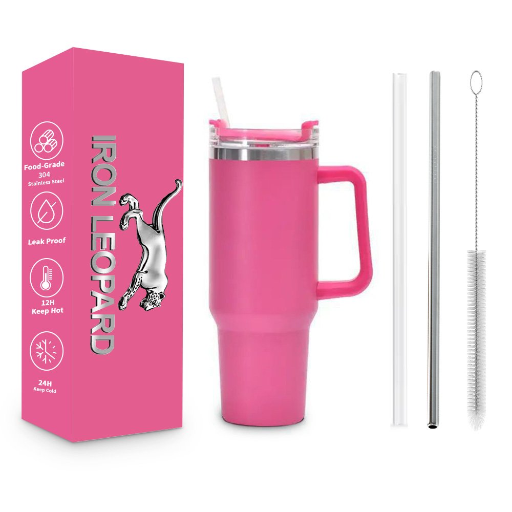 40 oz Stainless Steel Vacuum Insulated Tumbler Mug Cup with Handle Straw Lid Classic Design for Adventure Travel Coffee Drinking