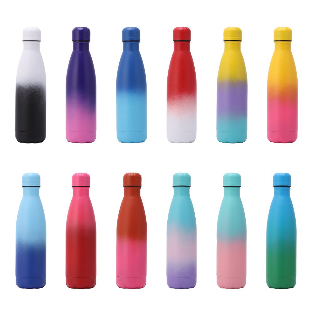 Custom Logo 500Ml Cola Shape Gradient Color Double Wall Vacuum Insulated Drink Stainless Steel Gym Sport Water Bottles