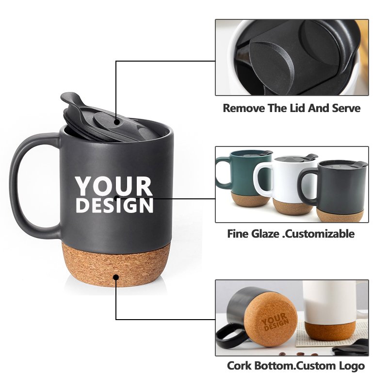 Customised Logo 11oz Porcelain White Printed Christmas Sublimation blank Ceramic Cup Coffee Mugs With cork bottom and lid