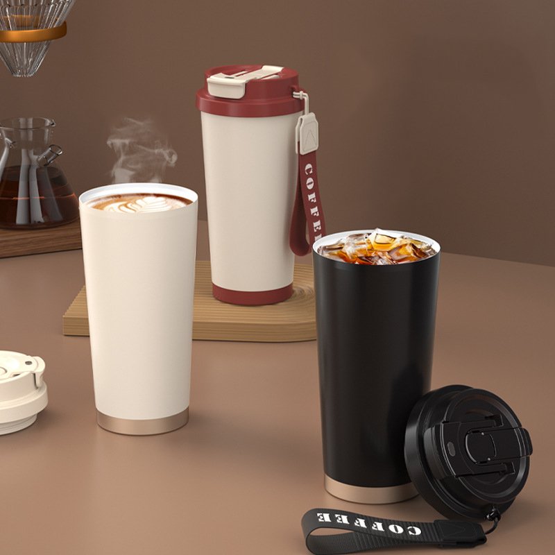 Ceramic Liner 316 Coffee Mug Two Drink Ways 500ML Stainless Steel Double Wall Travel Mugs with handle Thermal Insulated Cup