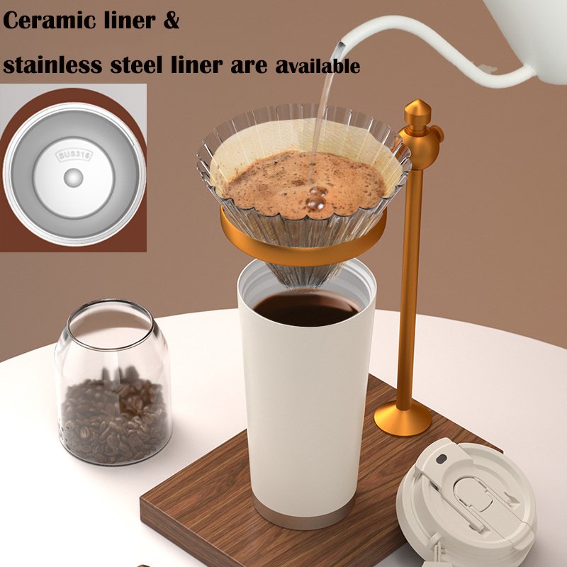 Ceramic Liner 316 Coffee Mug Two Drink Ways 500ML Stainless Steel Double Wall Travel Mugs with handle Thermal Insulated Cup