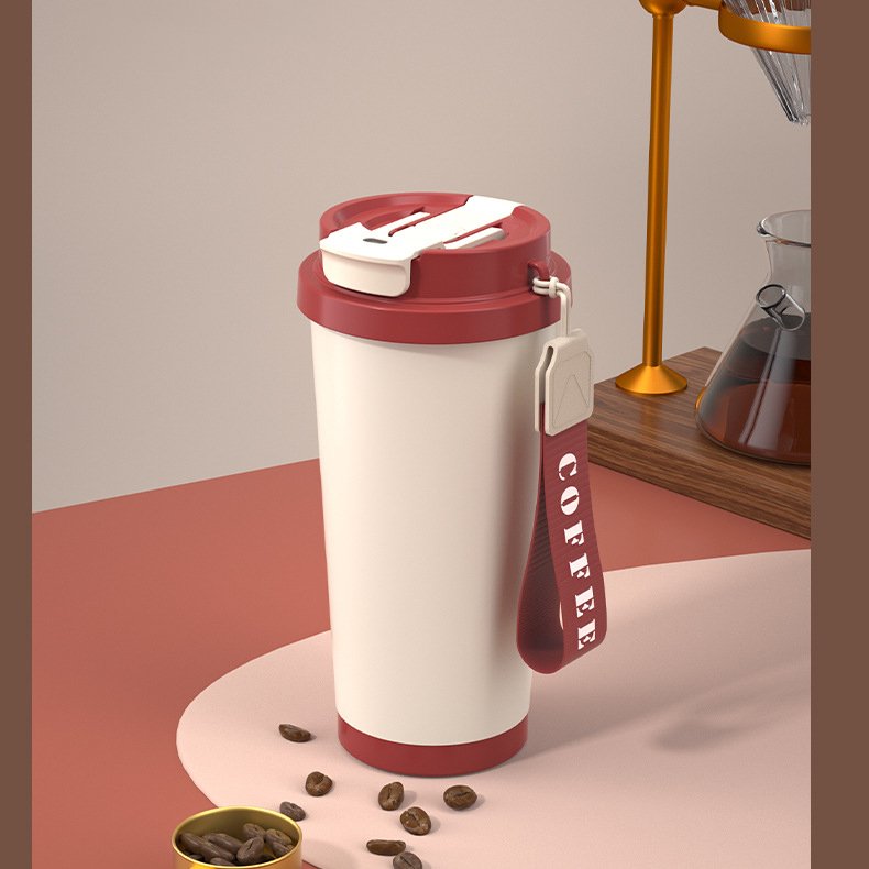 Ceramic Liner 316 Coffee Mug Two Drink Ways 500ML Stainless Steel Double Wall Travel Mugs with handle Thermal Insulated Cup