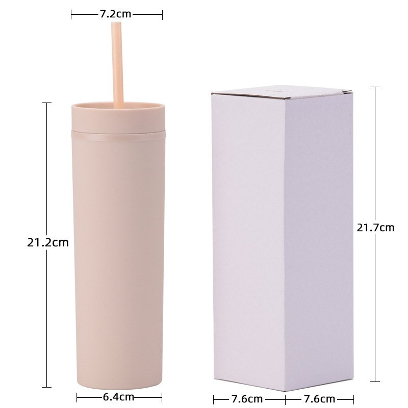 Reusable Custom 16 OZ Acrylic Plastic Slim Matte Mug With Straw Drinking Bottle