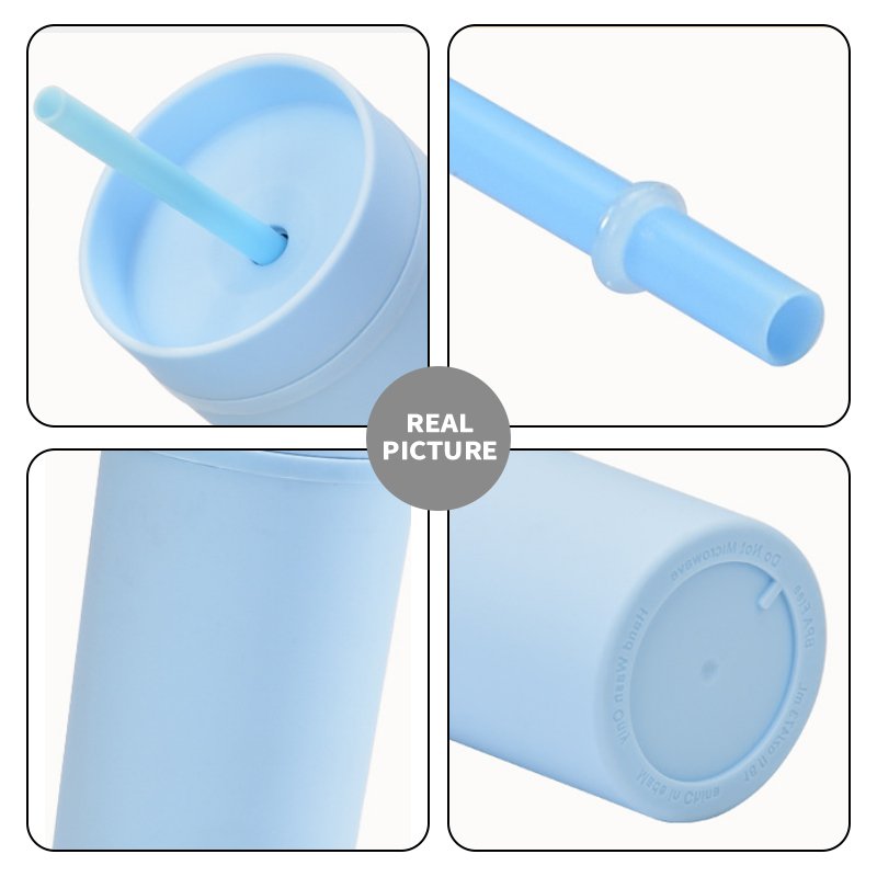 Reusable Custom 16 OZ Acrylic Plastic Slim Matte Mug With Straw Drinking Bottle