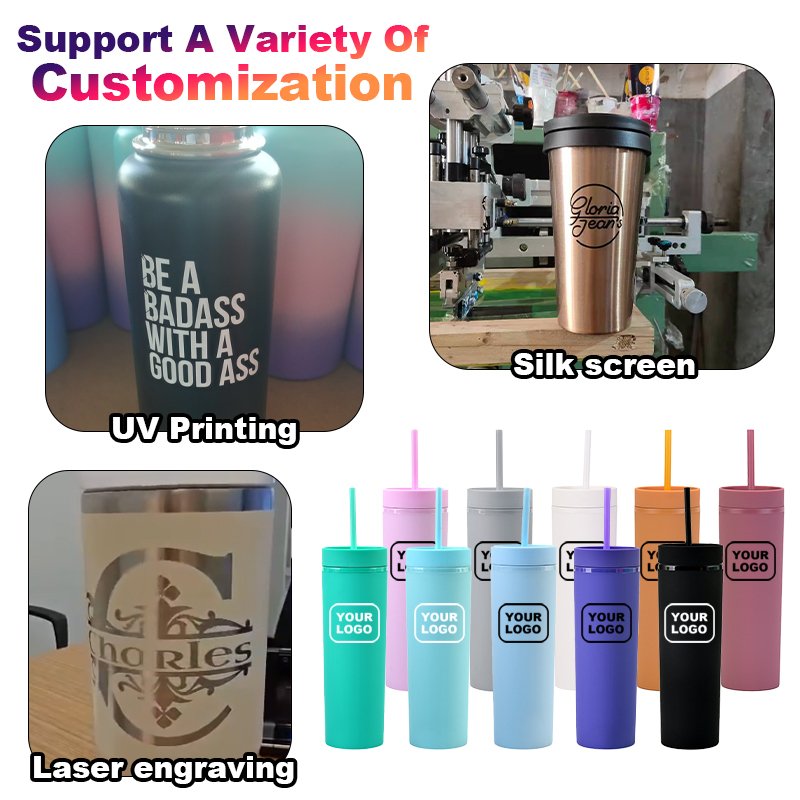 Reusable Custom 16 OZ Acrylic Plastic Slim Matte Mug With Straw Drinking Bottle