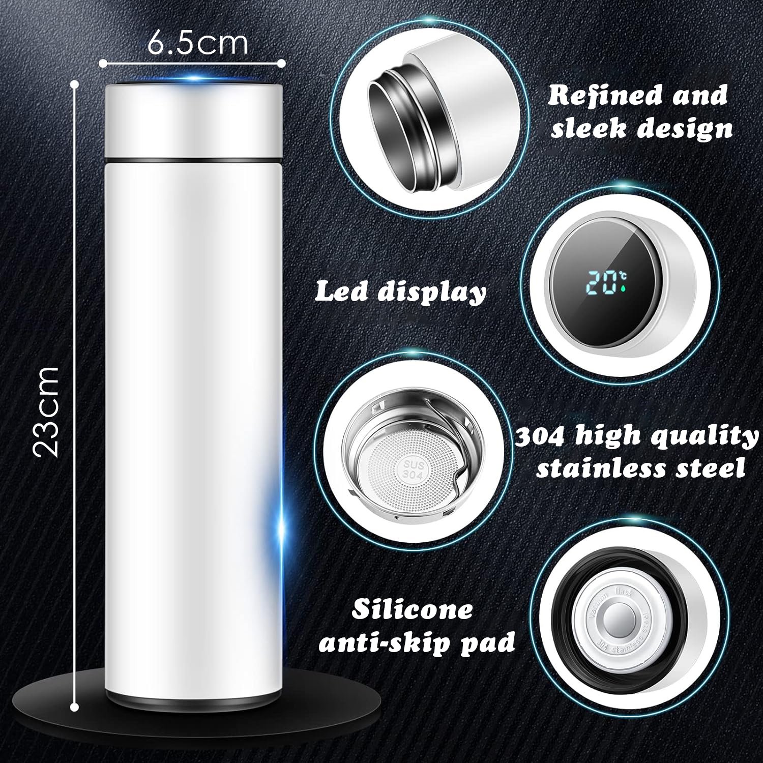 Custom logo Digital 500ml Vacuum Flasks With LED Temperature Display Stainless Steel Thermo Cup Intelligent Smart Water Bottle