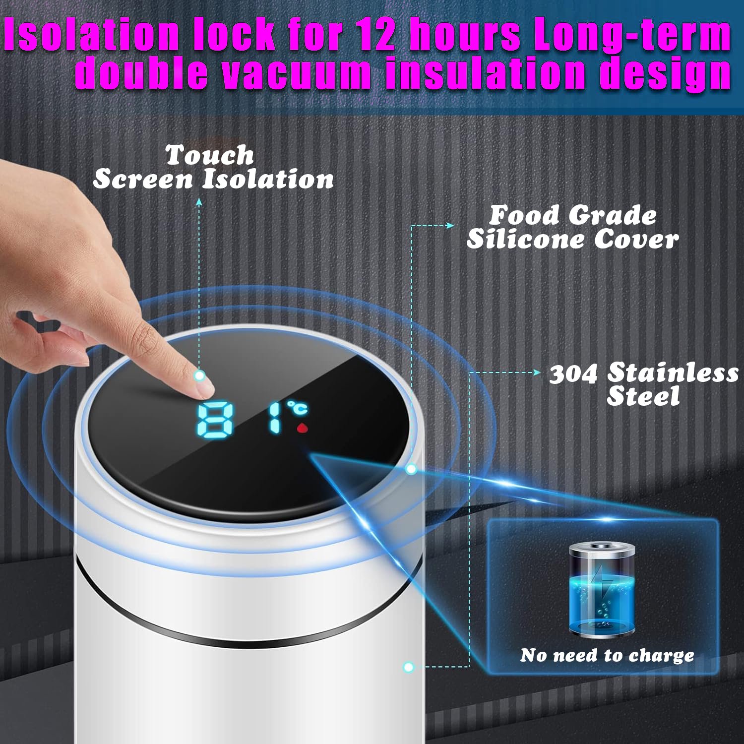 Custom logo Digital 500ml Vacuum Flasks With LED Temperature Display Stainless Steel Thermo Cup Intelligent Smart Water Bottle