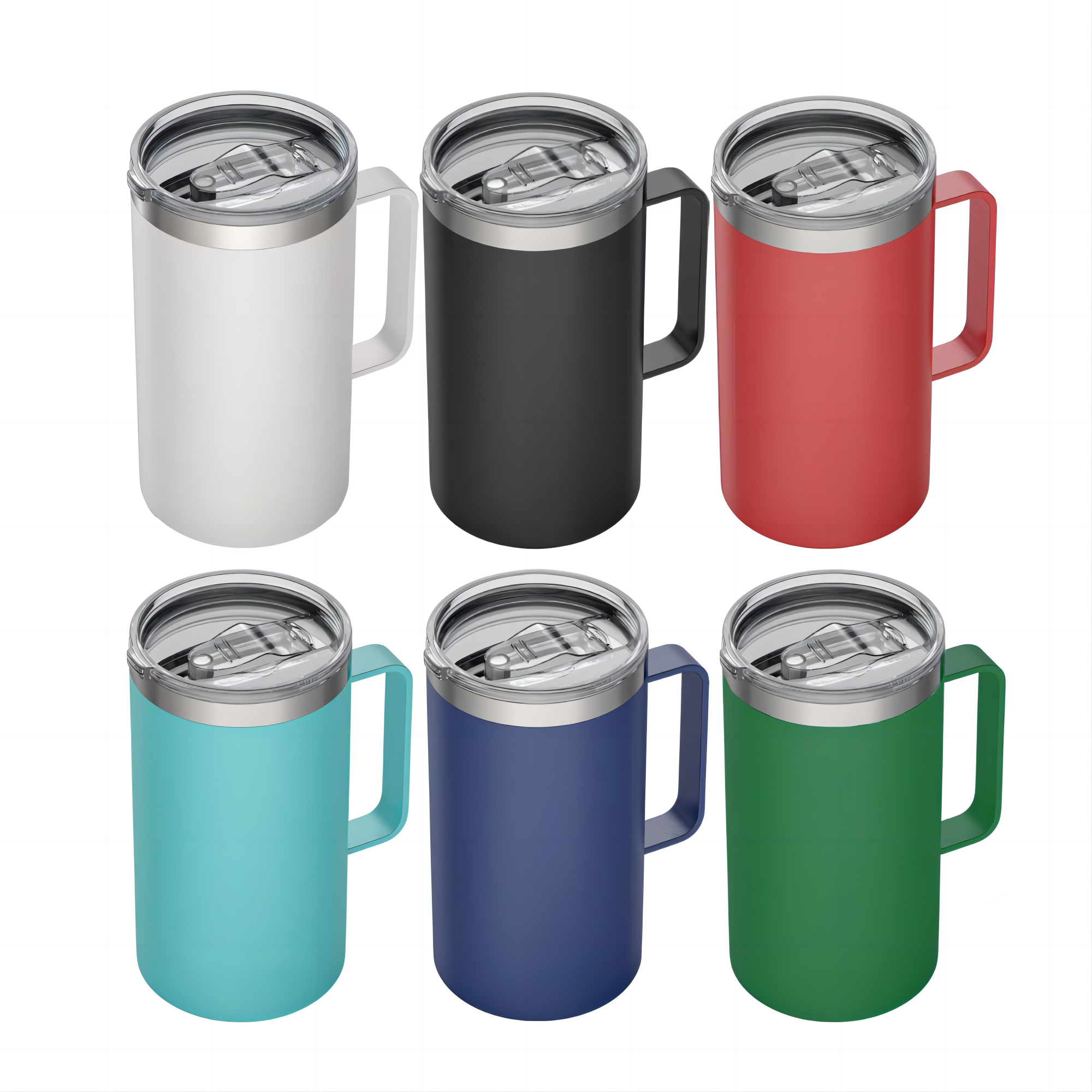 24oz Metal Mugs with the Handle Brief Stainless Steel Beer Mug Insulated Tumbler Vacuum Flask with Multiple Lids