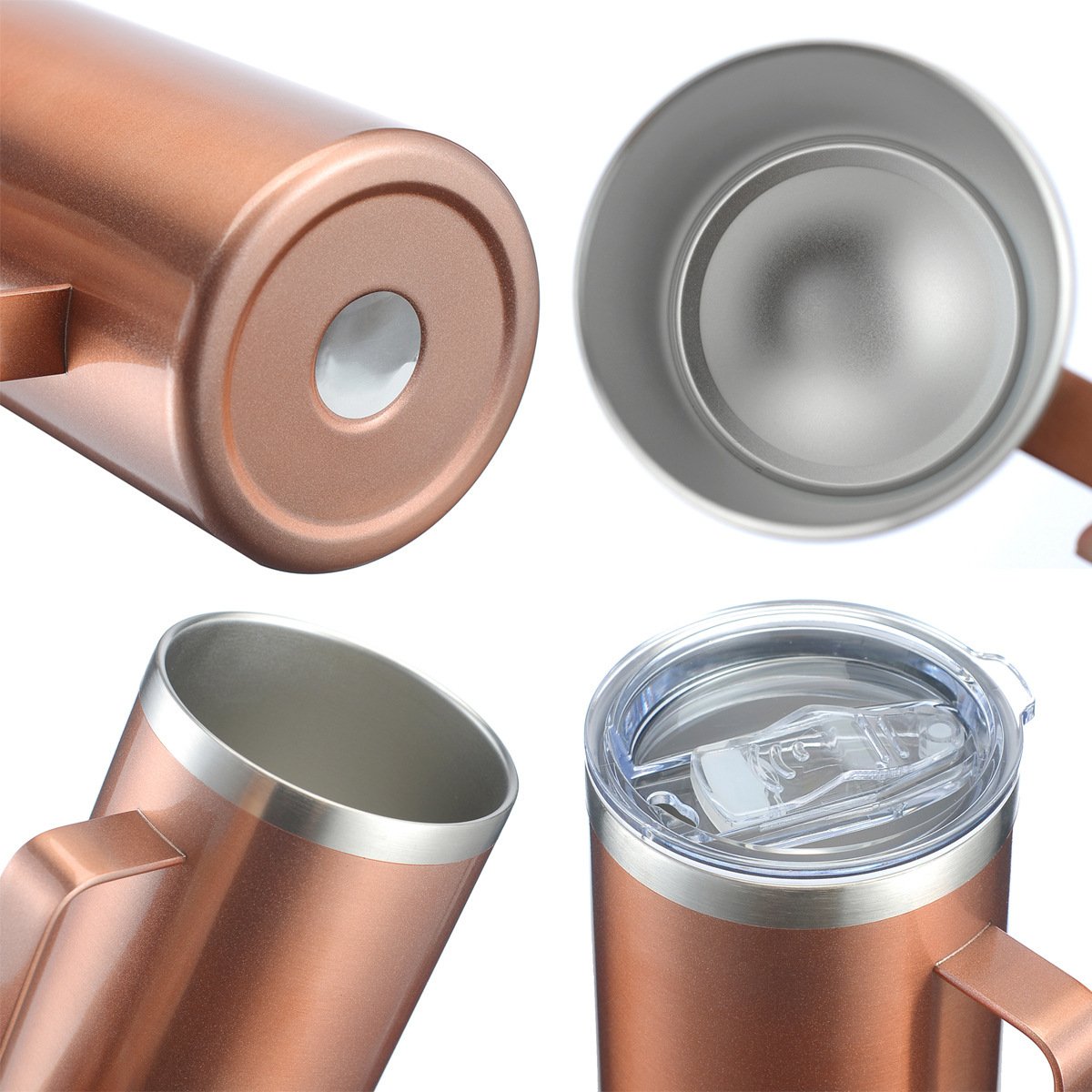 24oz Metal Mugs with the Handle Brief Stainless Steel Beer Mug Insulated Tumbler Vacuum Flask with Multiple Lids