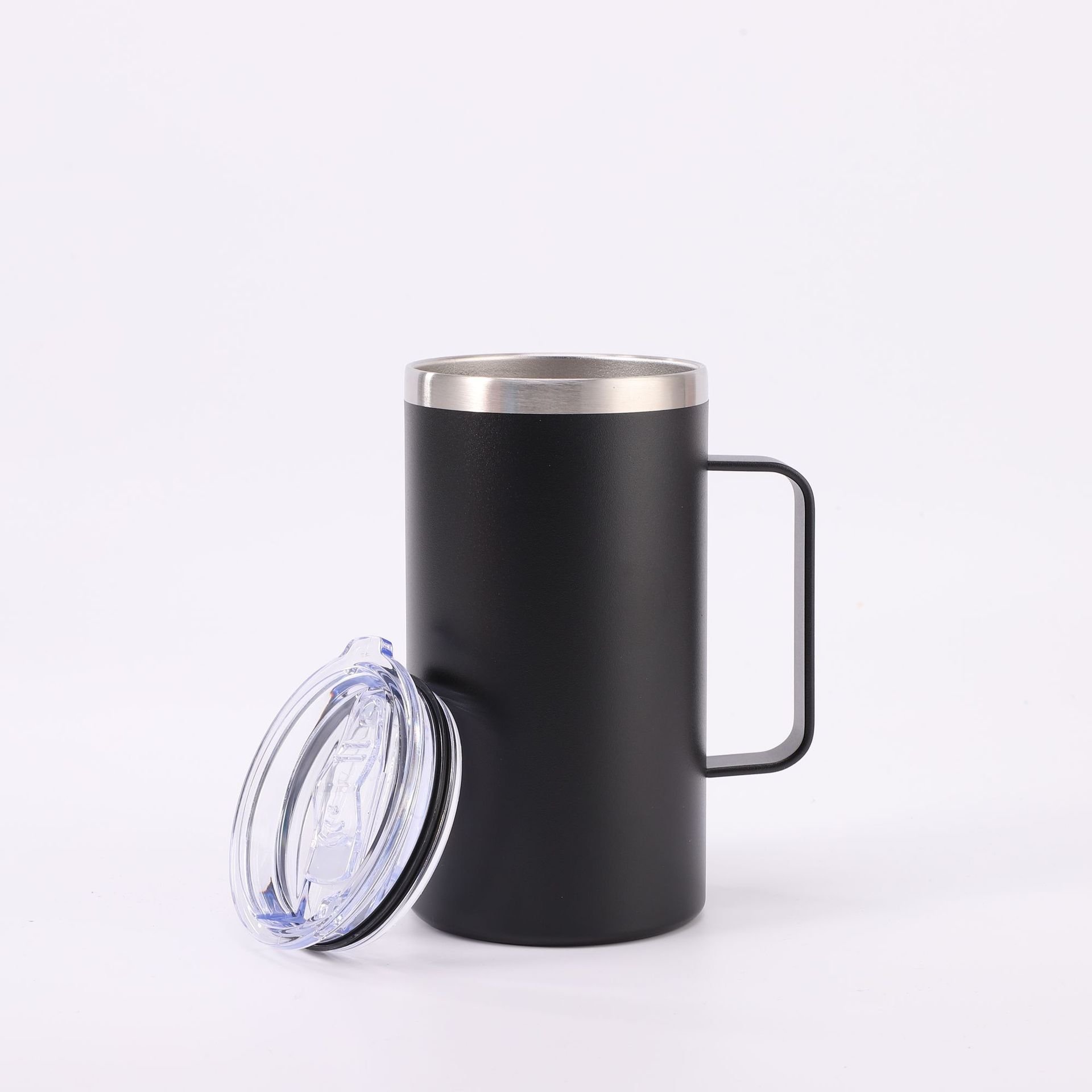 24oz Metal Mugs with the Handle Brief Stainless Steel Beer Mug Insulated Tumbler Vacuum Flask with Multiple Lids