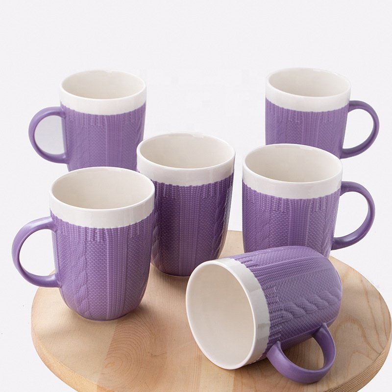 Living Room Breakfast Macaron Embossing Handmade Tea Cups Ceramic Mugs
