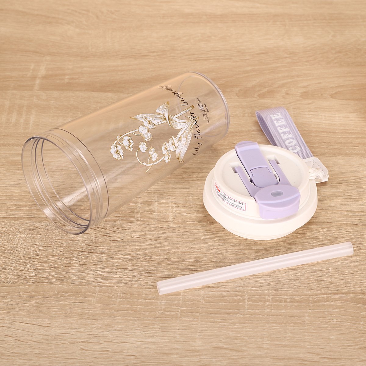 450ml Thick Plastic Coffee Mug Clear Plastic Cups Single Wall Plastic Tumbler With Flower Print