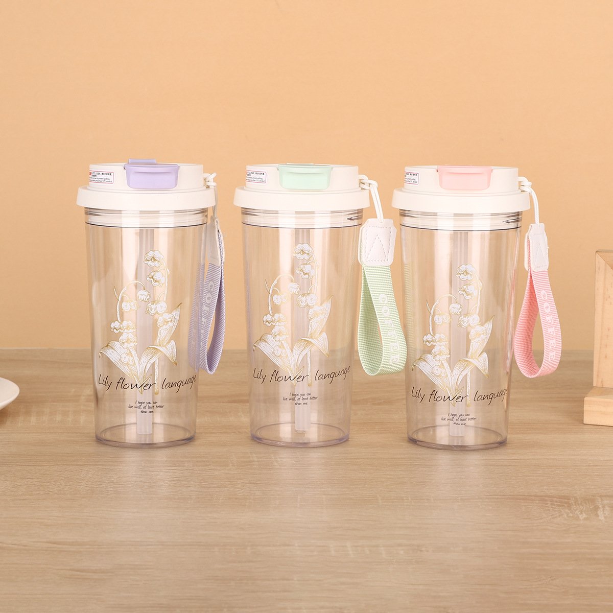 450ml Thick Plastic Coffee Mug Clear Plastic Cups Single Wall Plastic Tumbler With Flower Print