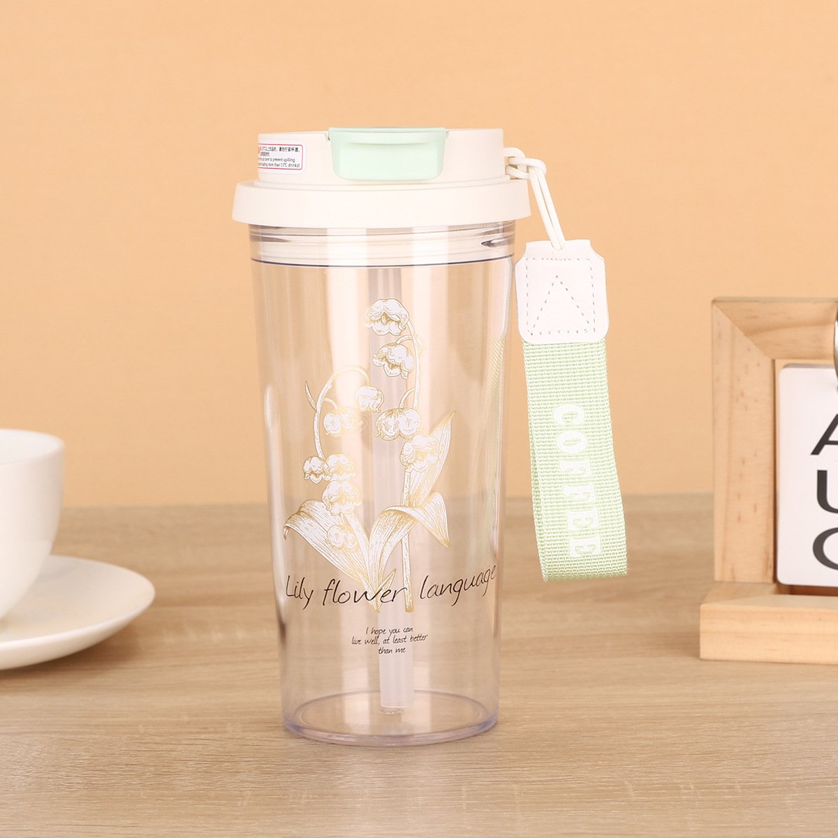 450ml Thick Plastic Coffee Mug Clear Plastic Cups Single Wall Plastic Tumbler With Flower Print