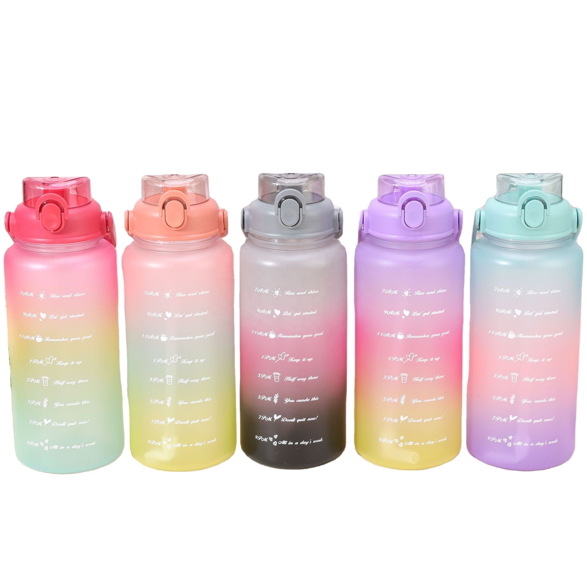 3pcs Large-capacity Motivational Sport Plastic Gradient Water Bottle Space Cup Outdoor Set Plastic Bottles For Water