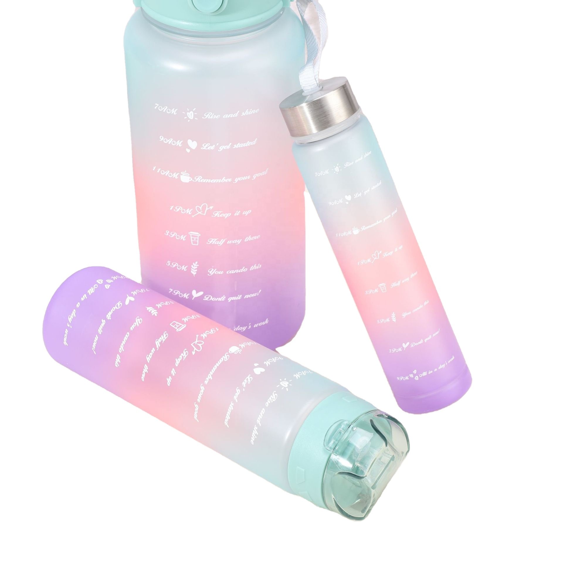 3pcs Large-capacity Motivational Sport Plastic Gradient Water Bottle Space Cup Outdoor Set Plastic Bottles For Water
