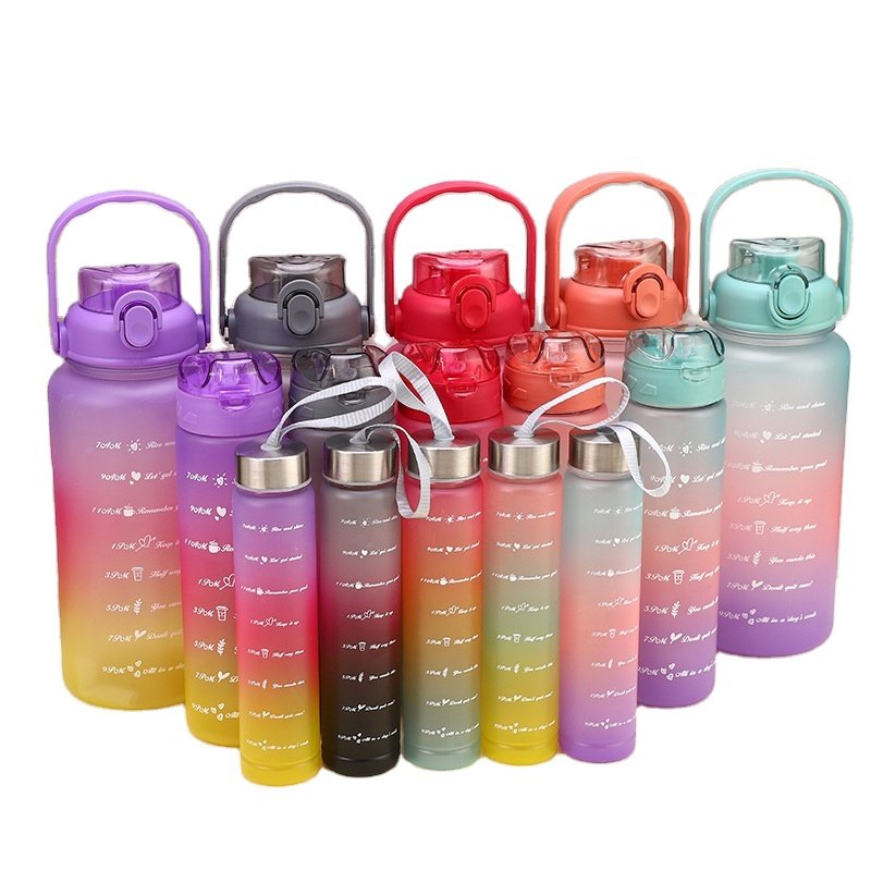 3pcs Large-capacity Motivational Sport Plastic Gradient Water Bottle Space Cup Outdoor Set Plastic Bottles For Water