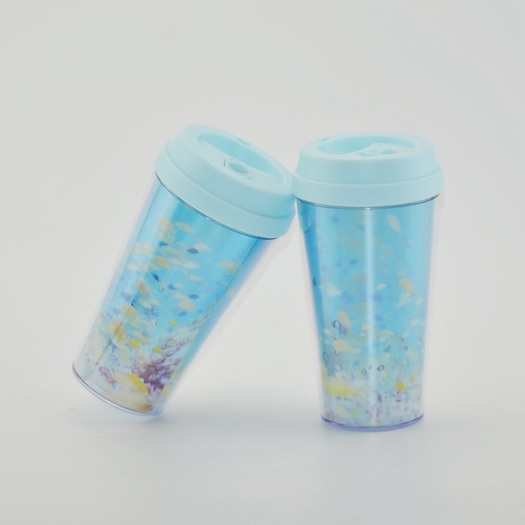 300 ml Women's Travel Coffee Heat Press Mugs with Push-on Lid Disposable Plastic Water Cup and Coffee Mug