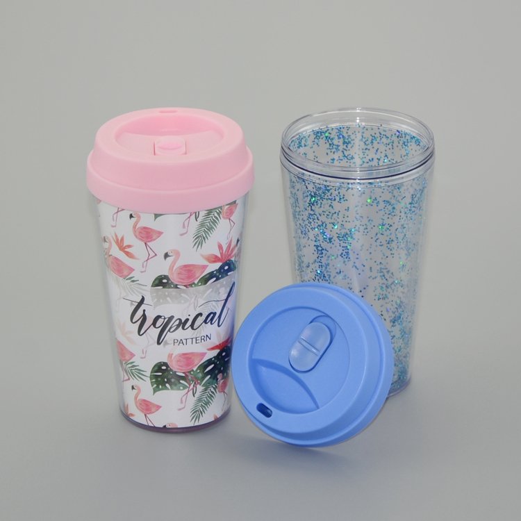 300 ml Women's Travel Coffee Heat Press Mugs with Push-on Lid Disposable Plastic Water Cup and Coffee Mug