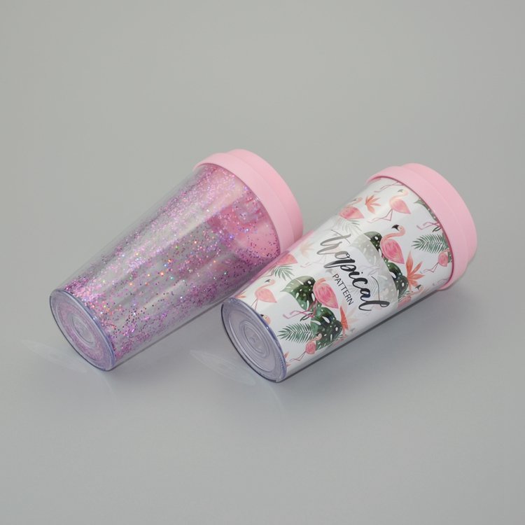 300 ml Women's Travel Coffee Heat Press Mugs with Push-on Lid Disposable Plastic Water Cup and Coffee Mug