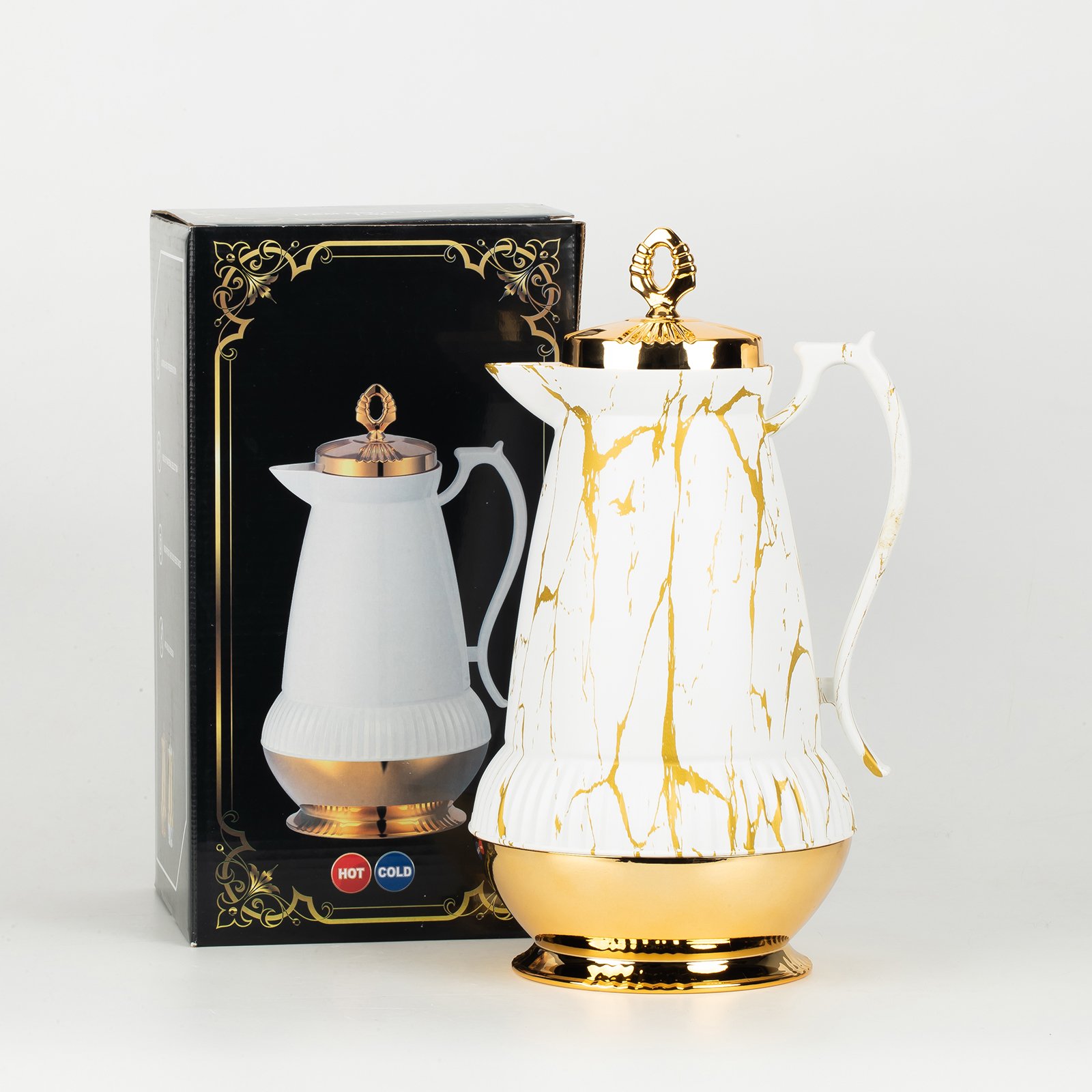 1L marble black white arabic arab thermal thermos tea vacuum dallah coffee pot with glass inner