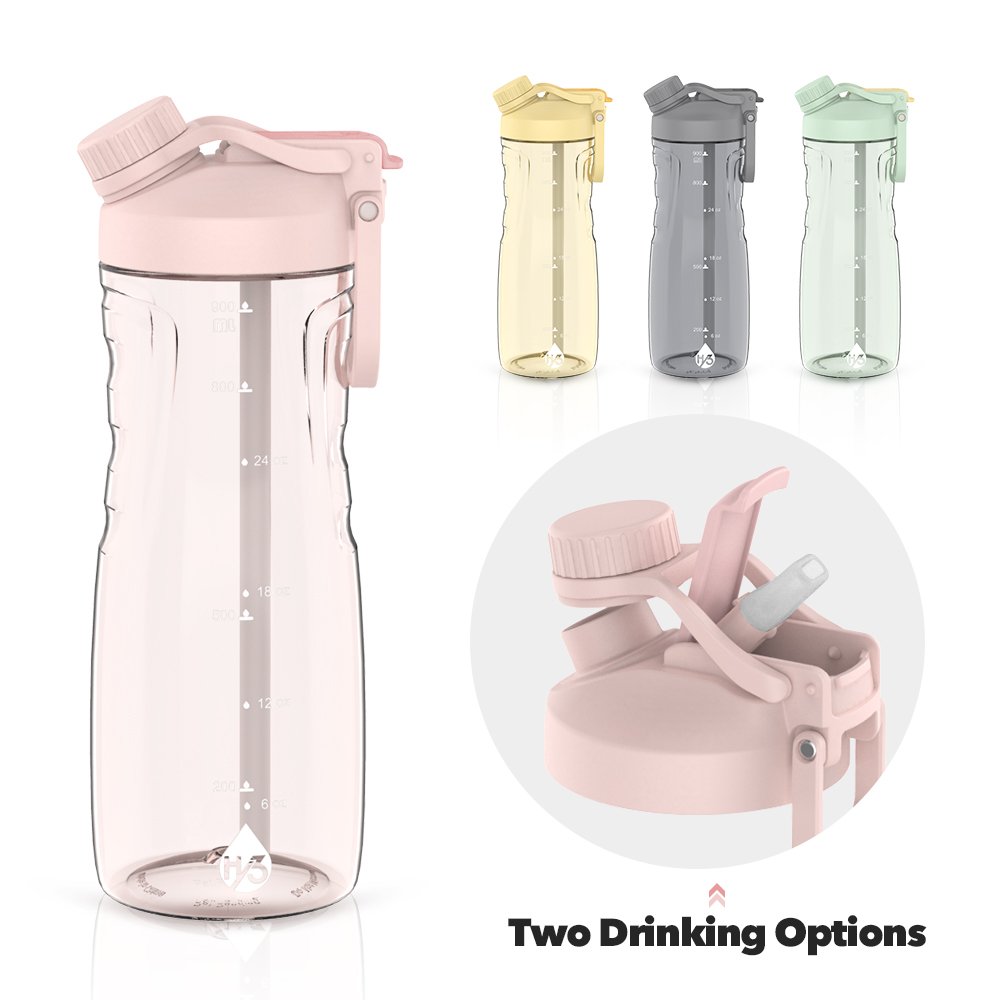 1L clear plastic tritan water bottle with plastic lid and straw