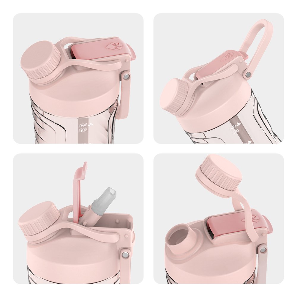 1L clear plastic tritan water bottle with plastic lid and straw