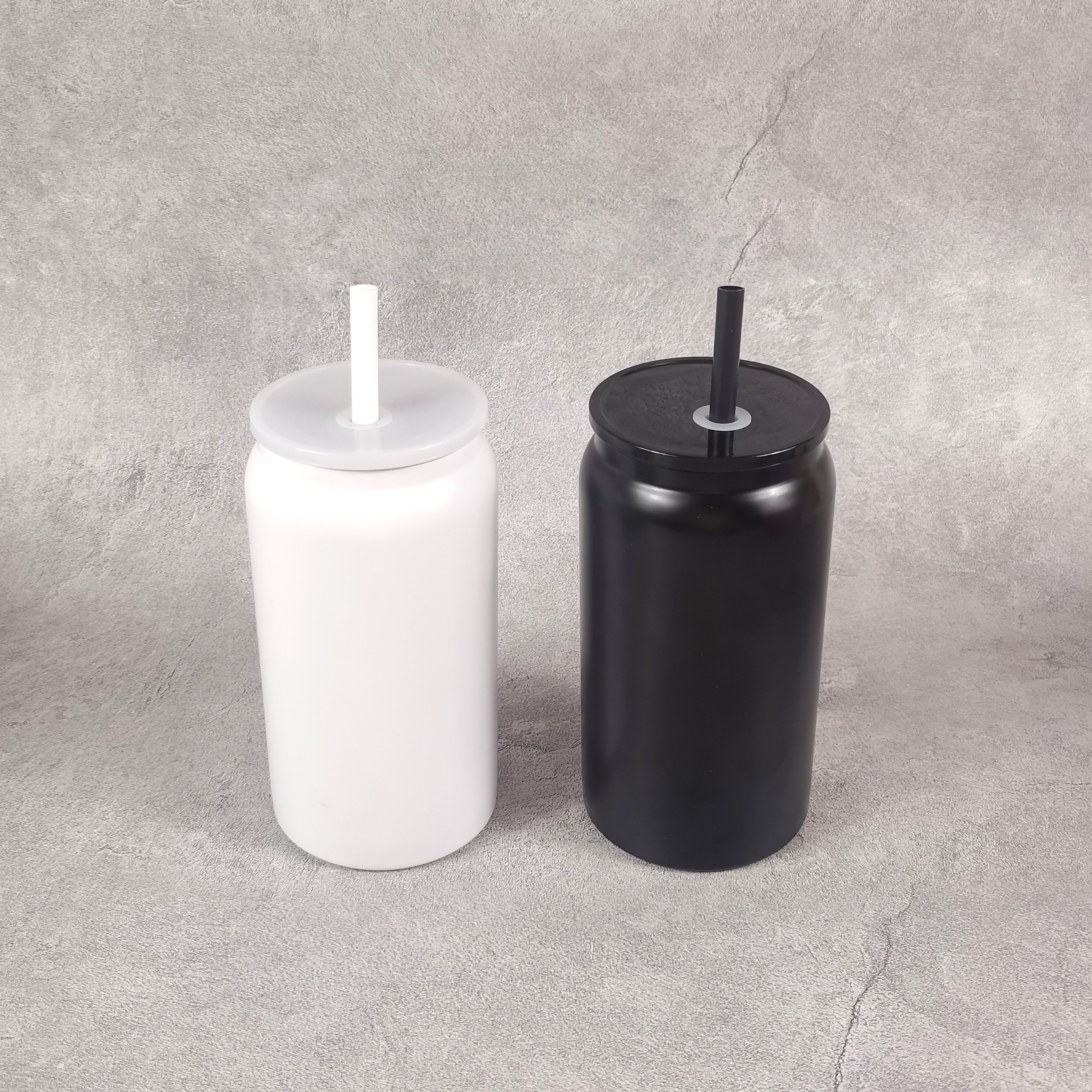 USA warehouse double walled metal stainless steel beer can 16oz thermos water bottle sublimation tumbler cups with lid and straw