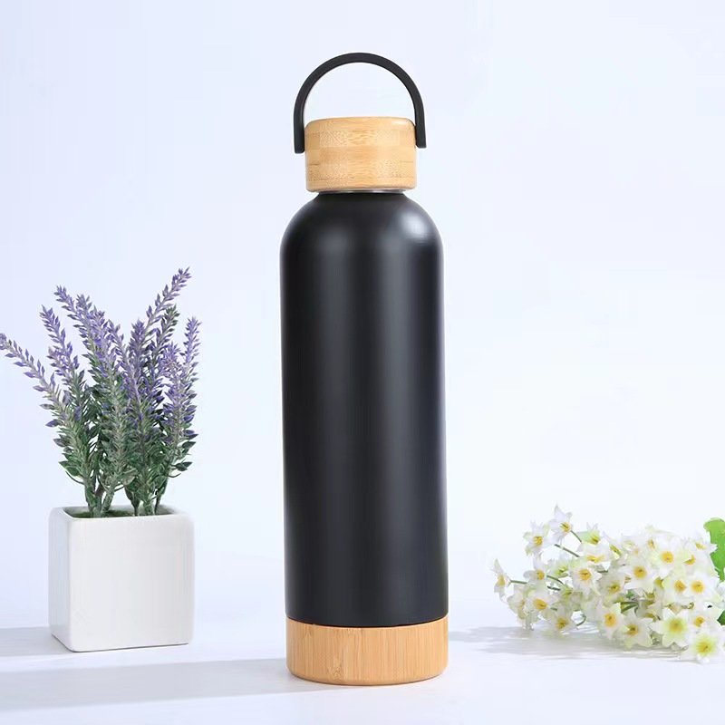 Cork Bottom Travel Mug with Handle Coffee Cups 12oz 16oz Reusable Sustainable Tumbler Wooden Stainless Steel Two Wall Insulated