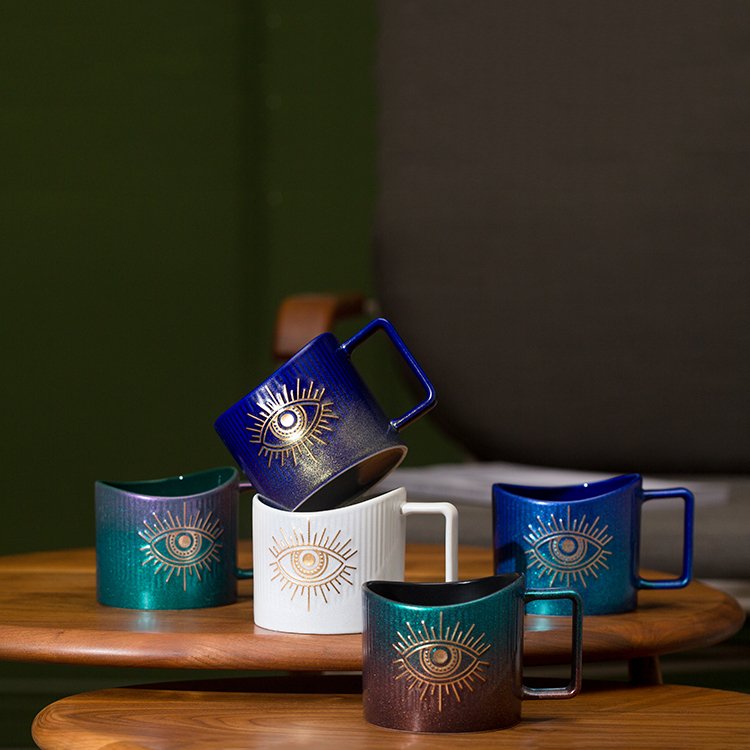 ZC New Blue Eye Tea Coffee Cups 14 oz Bone China Porcelain Nice Ceramic Evil Creative Mugs cup