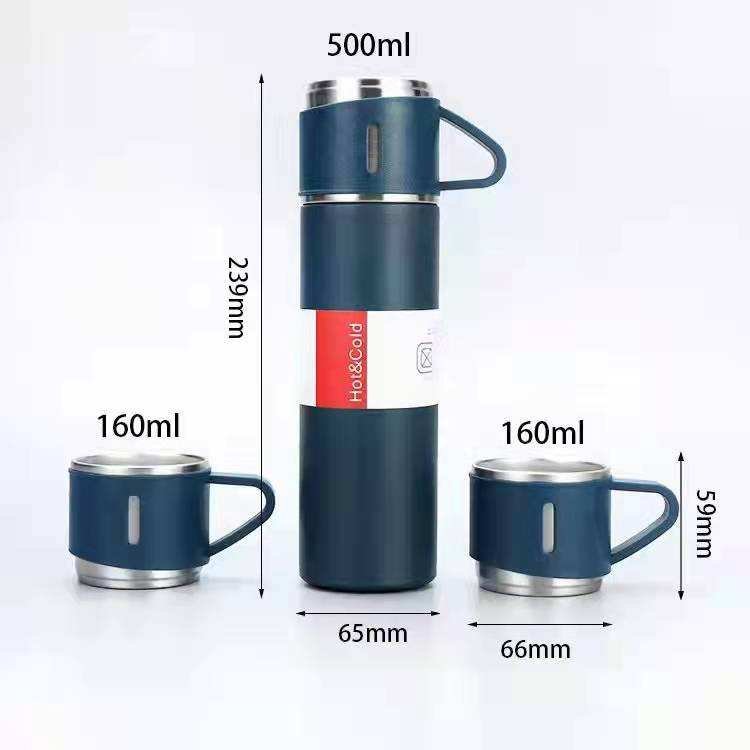 Custom Logo Business Gift Box Set 304 Stainless Steel Vacuum Thermal Termos Cup Flask Set Water Bottle Cups with 3pcs Lids