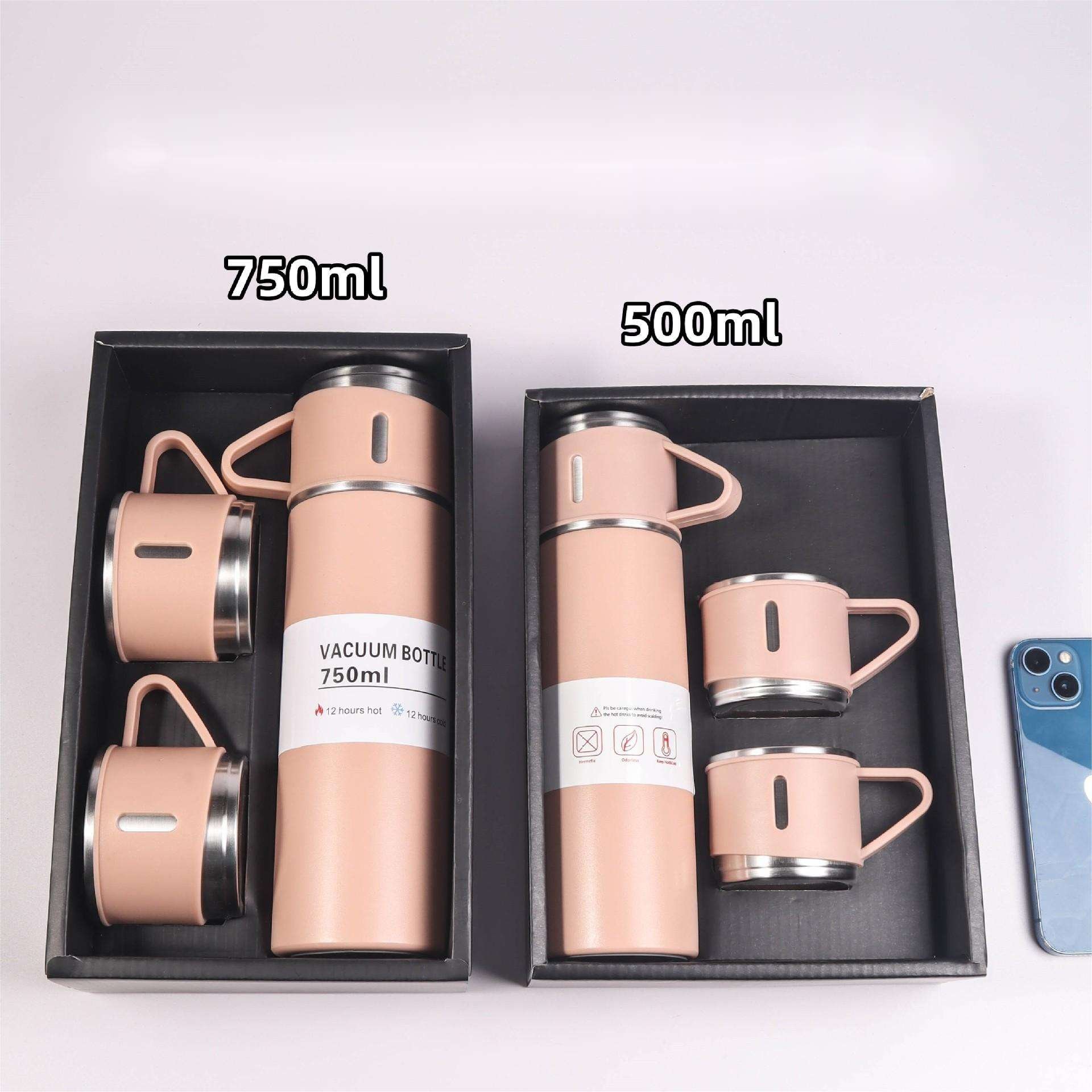 Custom Logo Business Gift Box Set 304 Stainless Steel Vacuum Thermal Termos Cup Flask Set Water Bottle Cups with 3pcs Lids