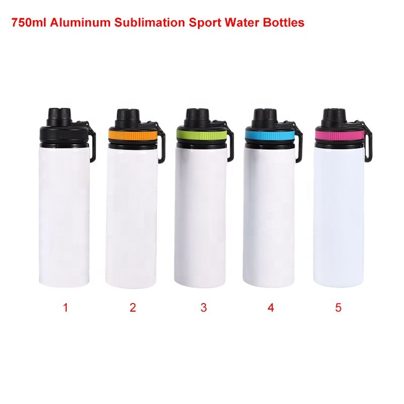 750ml Capacity Wholesales White Blank Sports Travel Aluminum Water Bottle Sublimation With Leak Proof Lid