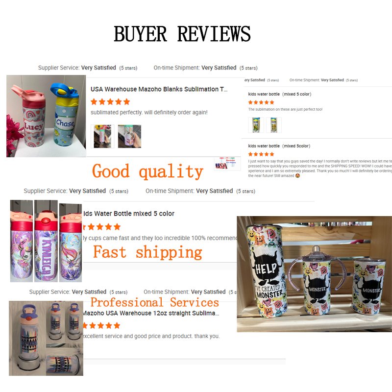 Mazoho USA Warehouse 12oz Skinny Straight Sublimation Kids Flip Top Tumblers Kids Water Bottle